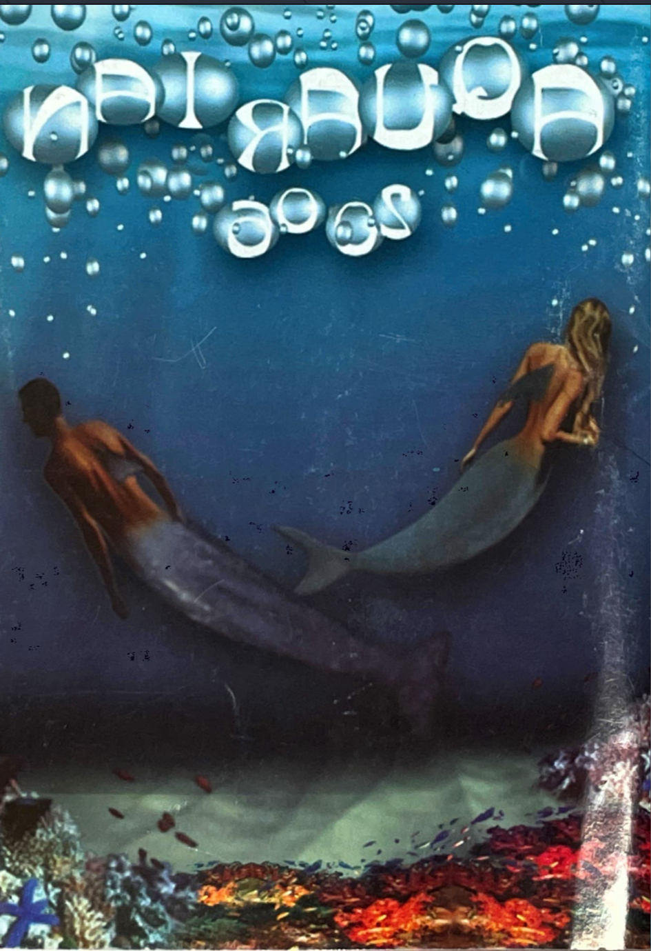 Two mermaids swimming in the ocean with bubbles around them making the Aquarian 2006 title